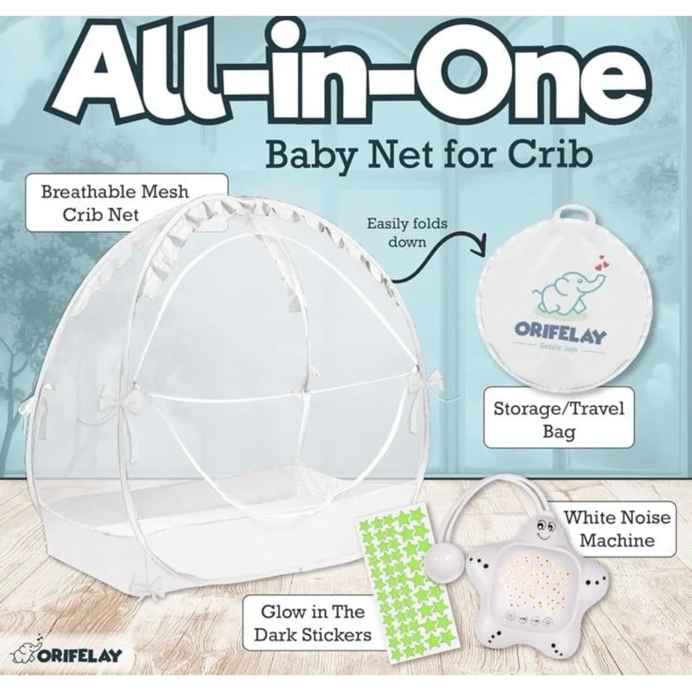 Baby Crib Tent breathable mesh crib net sturdy frame strong zipper. NEW.